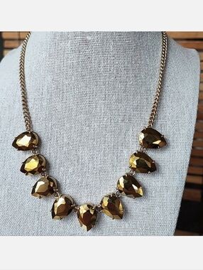 J. Crew Brand Signed 9 Teardrop Faceted Gold Flash Coating Statement Necklace